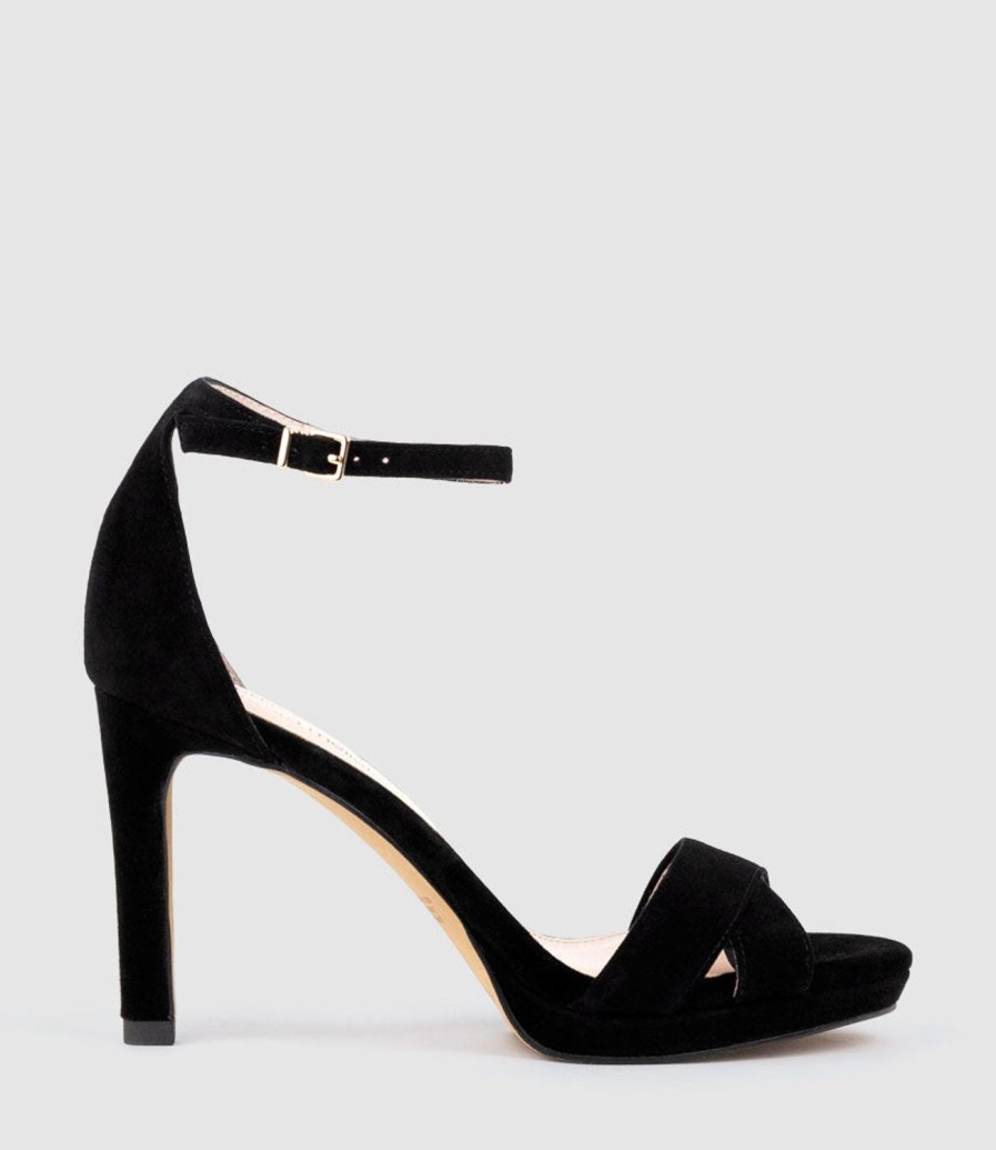 Edward Meller Santo90 Asymmetrical Platform Sandal In Black Suede New