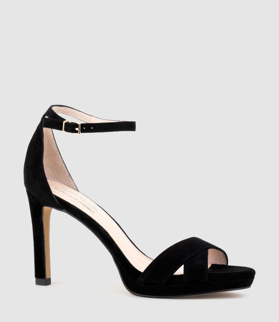 Edward Meller Santo90 Asymmetrical Platform Sandal In Black Suede New