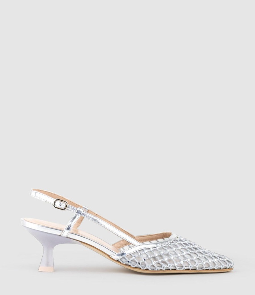 Edward Meller Destellar60 Crystal Mesh Slingback In Silver Clearance