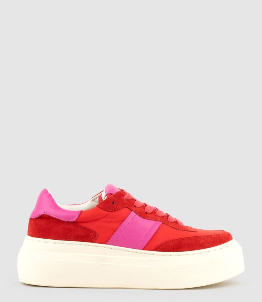 Edward Meller Jasper Retro Platform Sneaker In Red Combo New