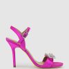 Edward Meller Serene100 Sandal With Crystal Bow In Hot Pink Satin Hot