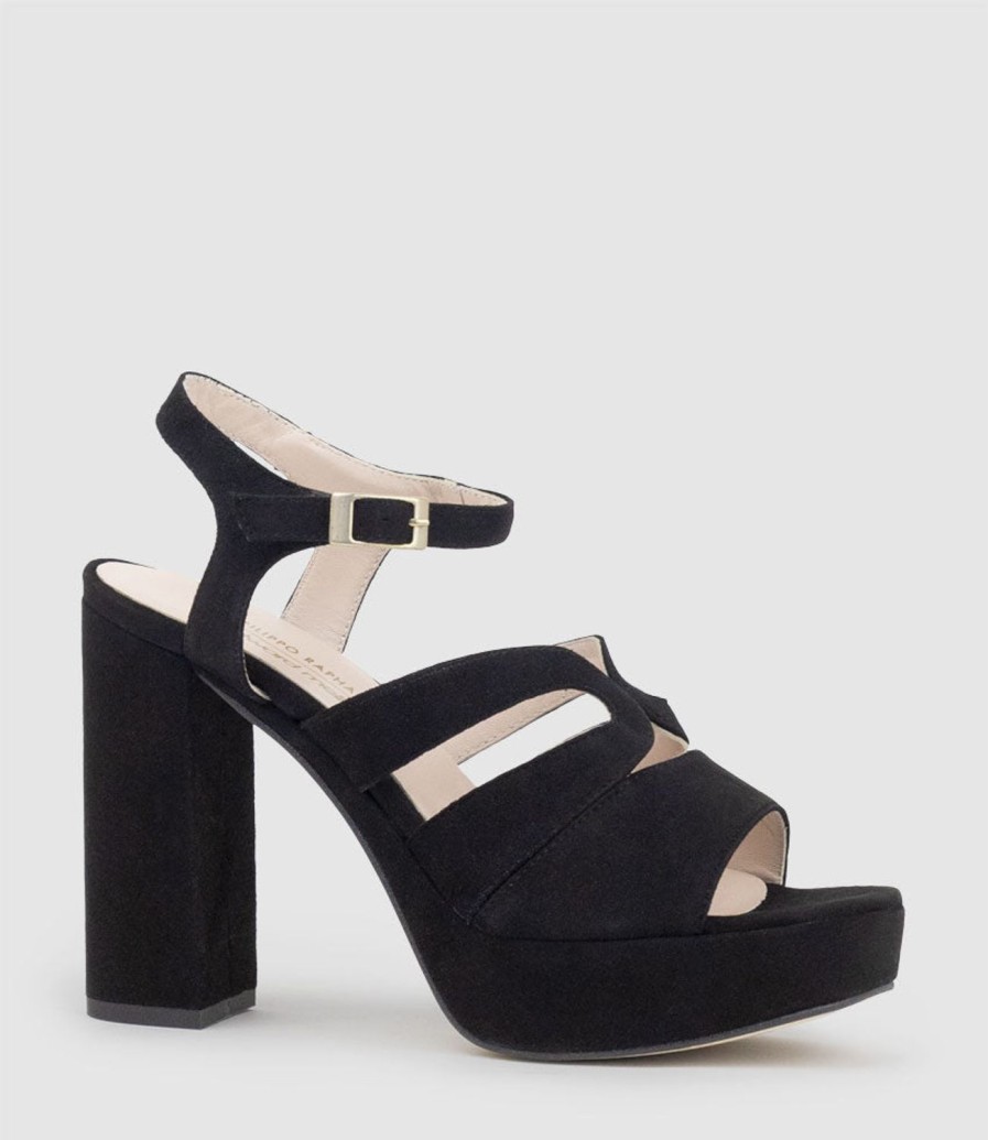 Edward Meller Reya100 Open Toe Platform Sandal In Black Suede Online