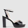 Edward Meller Rena100 Open Toe Platform Sandal In Black Patent New