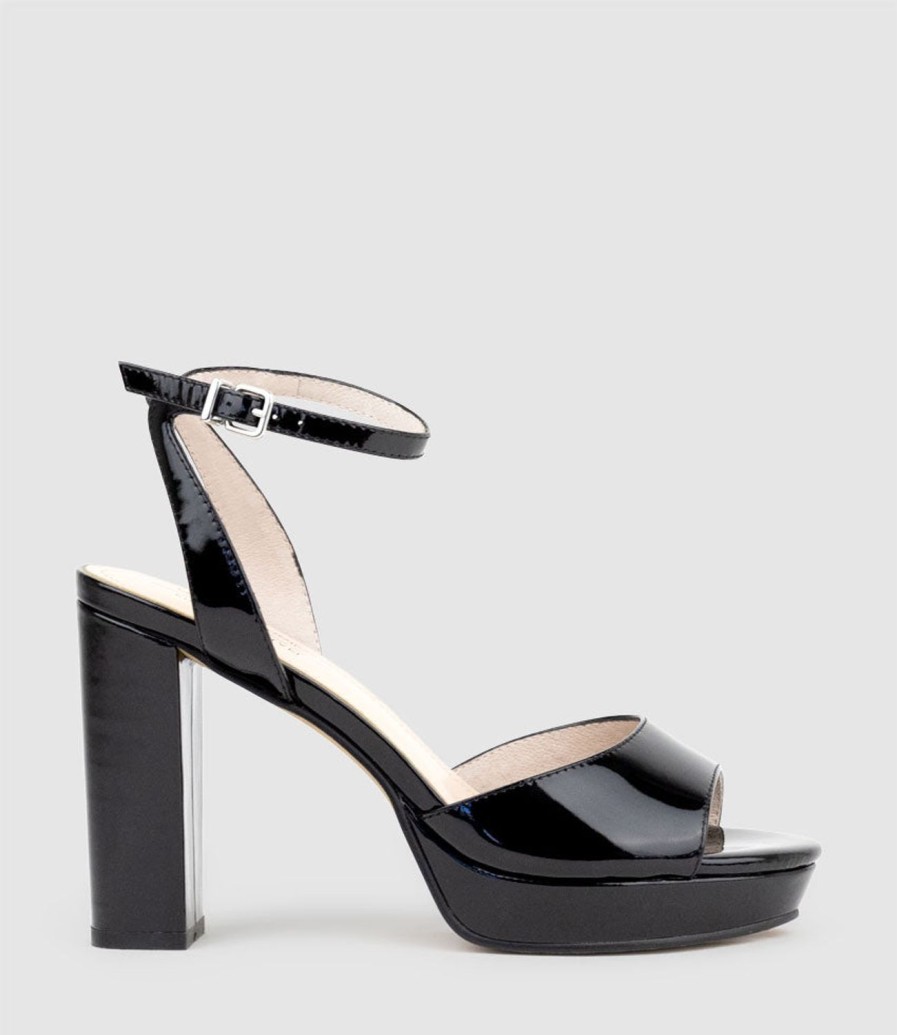 Edward Meller Rena100 Open Toe Platform Sandal In Black Patent New