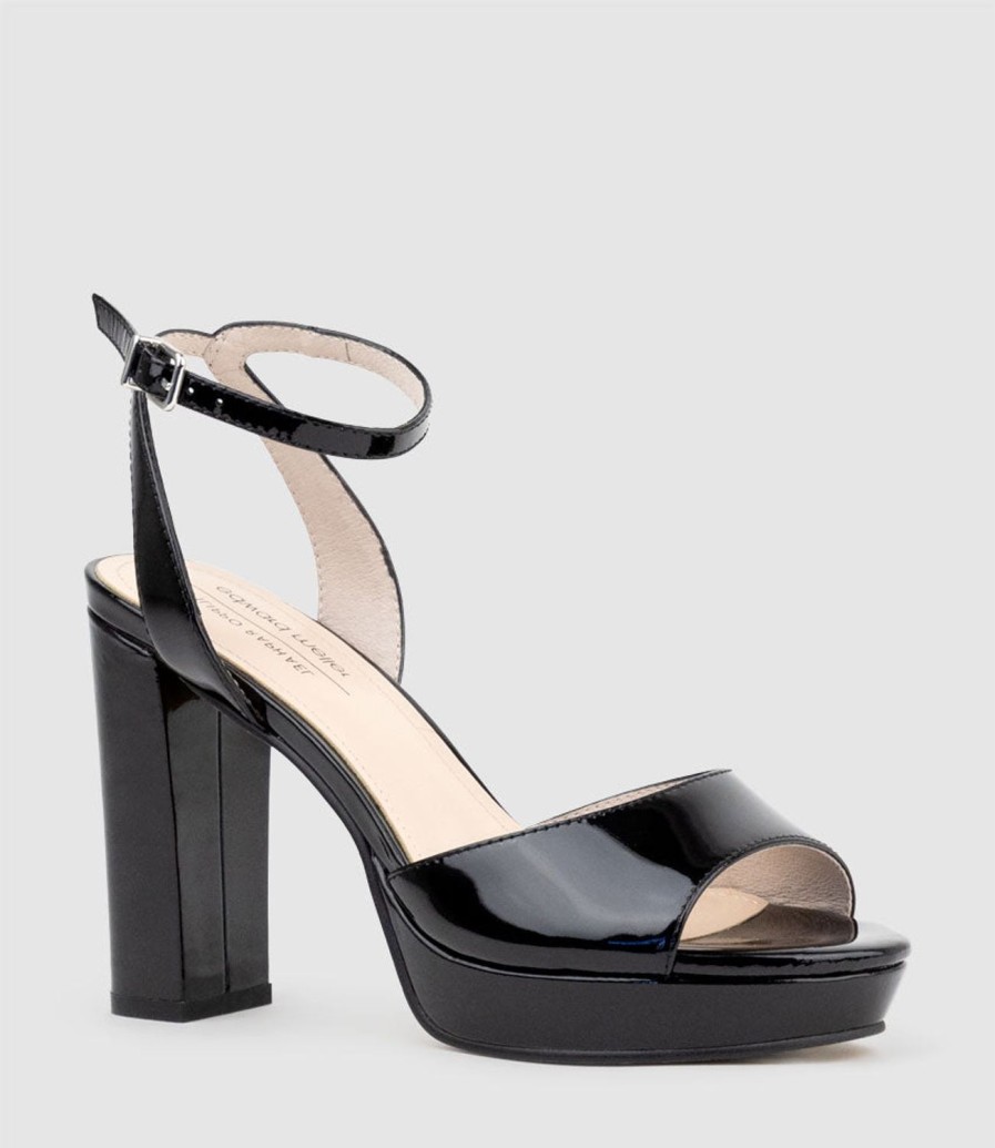 Edward Meller Rena100 Open Toe Platform Sandal In Black Patent New