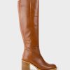 Edward Meller Vent Block Heel Knee High Boot In Tan Wholesale