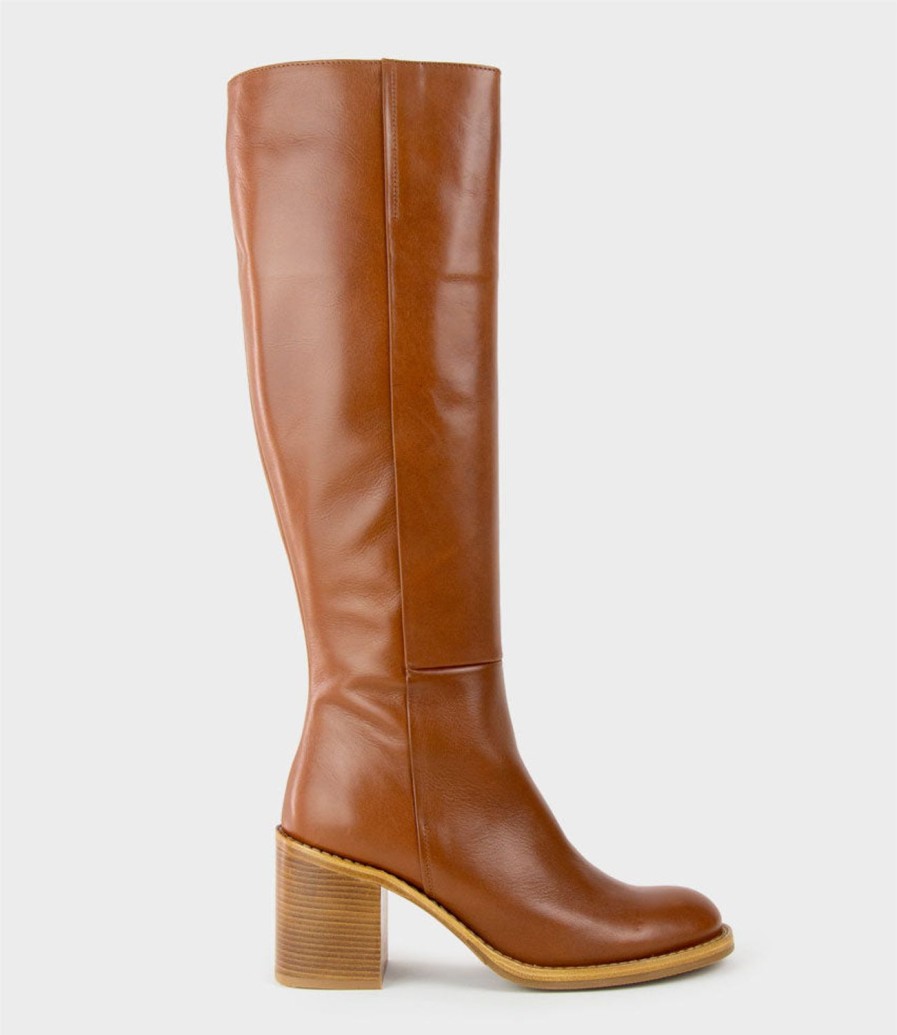 Edward Meller Vent Block Heel Knee High Boot In Tan Wholesale