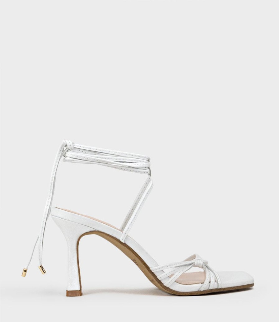 Edward Meller Sidney80 Square Toe Ankle Tie Sandal In White Best