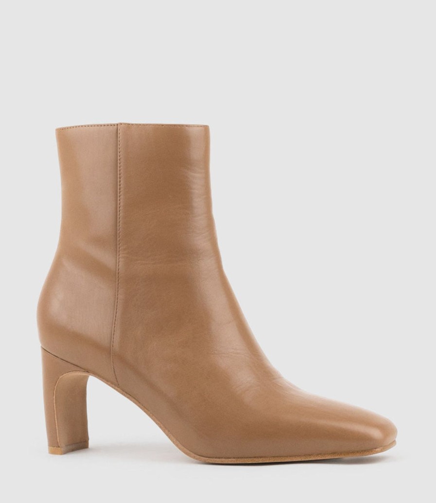 Edward Meller Zuno70 Square Toe Ankle Boot In Tan Calf Clearance