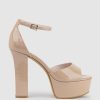 Edward Meller Roxy125 Open Toe Platform Sandal In Nude Patent New