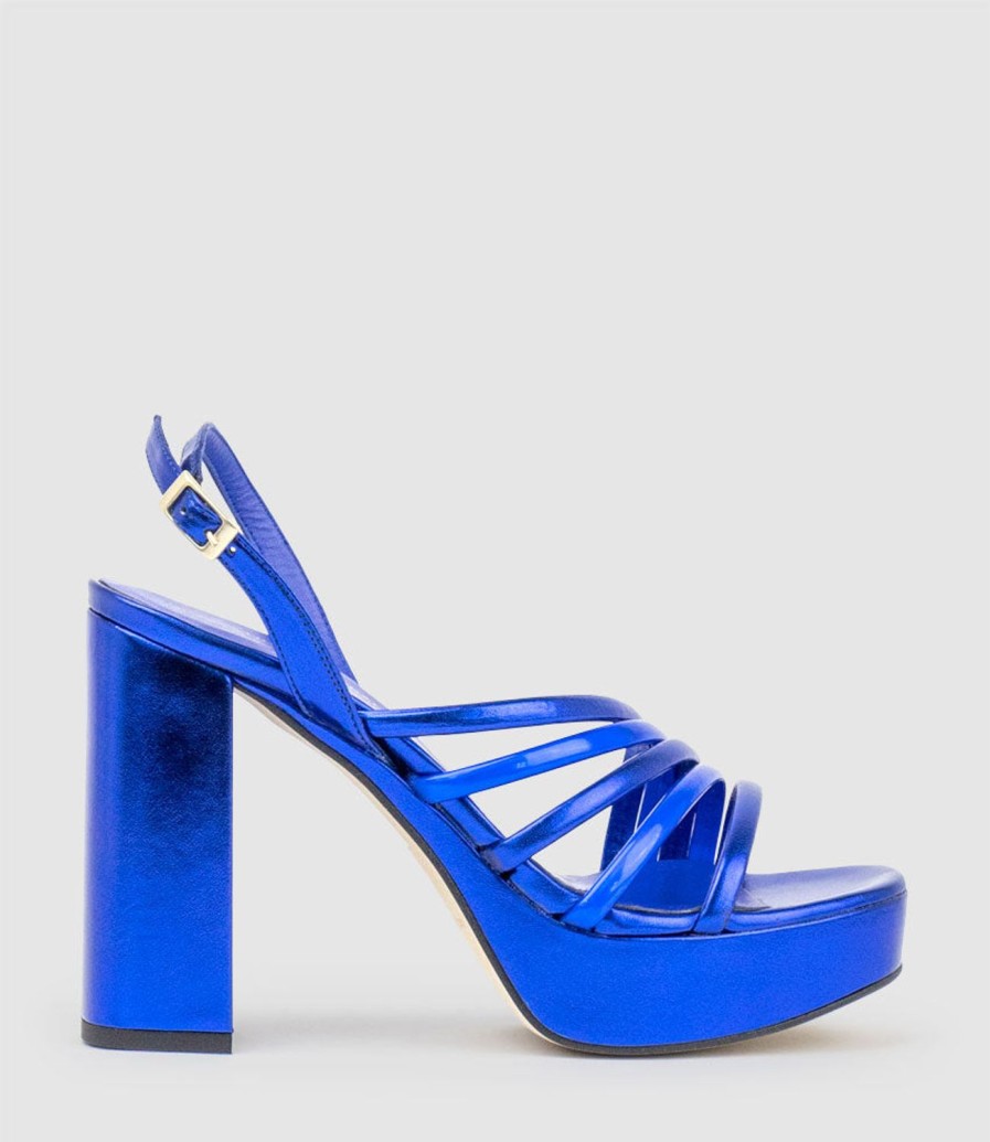 Edward Meller Rinwa100 Asymmetrical Platform Sandal In Blue Hot