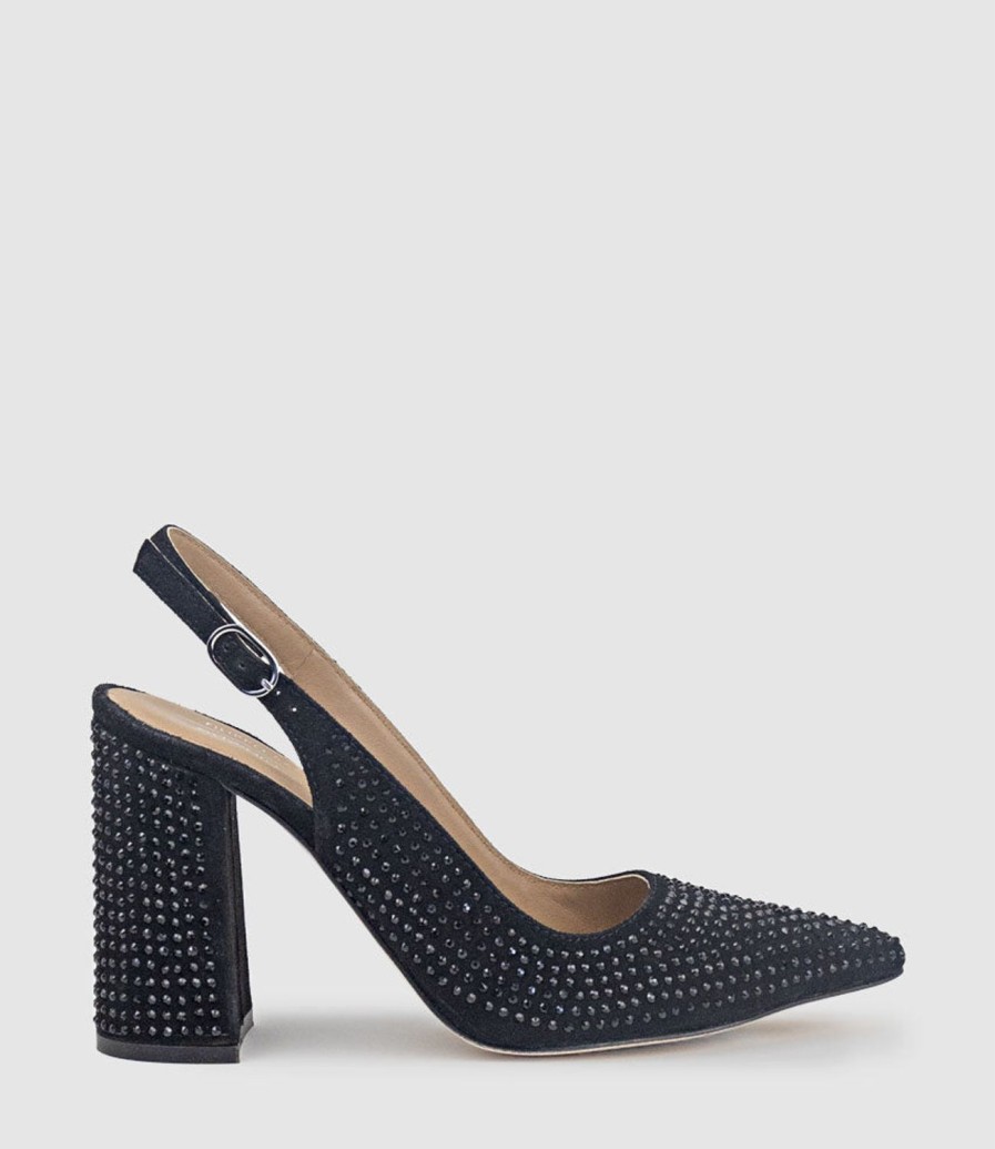 Edward Meller Demi100 Crystal Slingback Pump In Black Suede Clearance