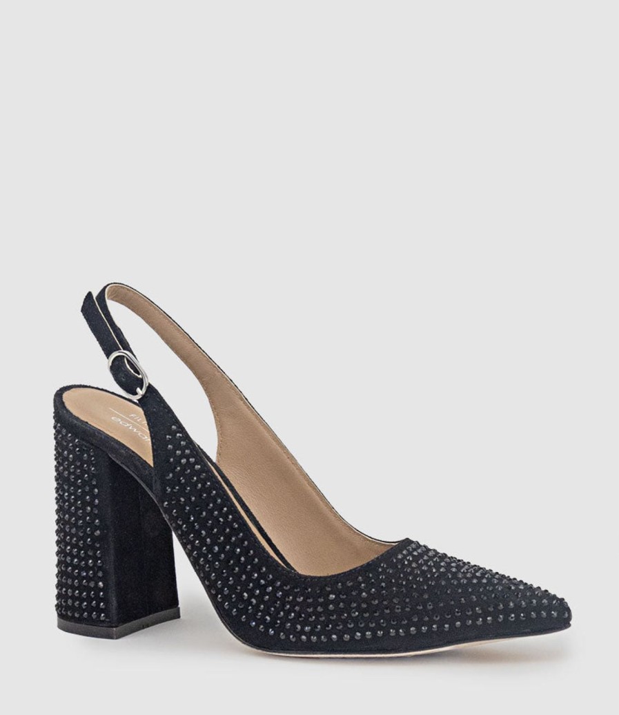 Edward Meller Demi100 Crystal Slingback Pump In Black Suede Clearance