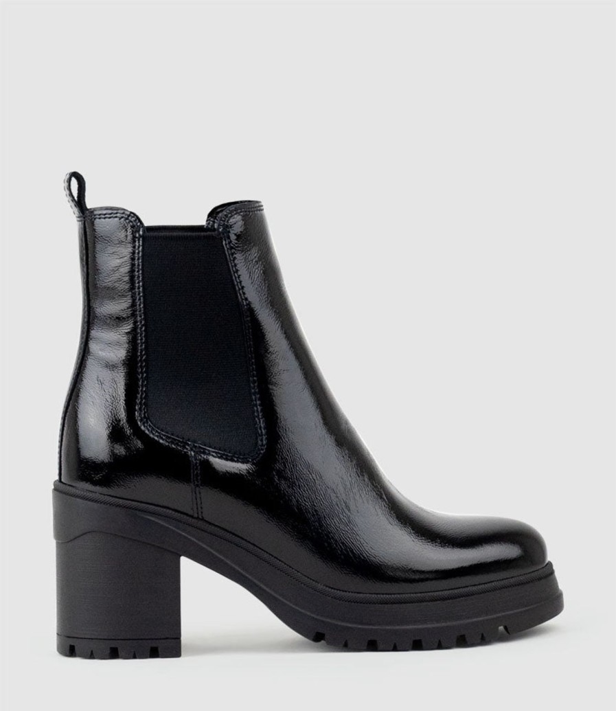 Edward Meller Paxton Chukka Boot On Rubber Heel In Black Patent Best