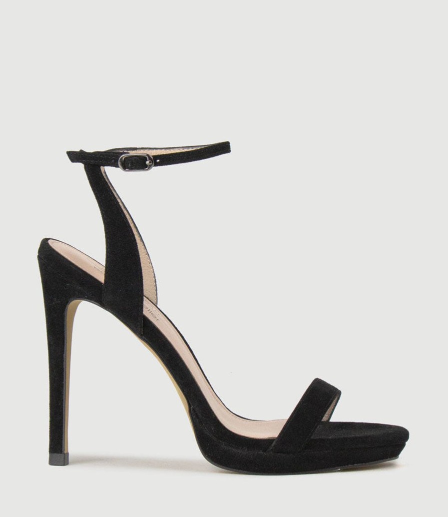 Edward Meller Whisper110 Single Strap Platform Sandal In Black Suede Hot