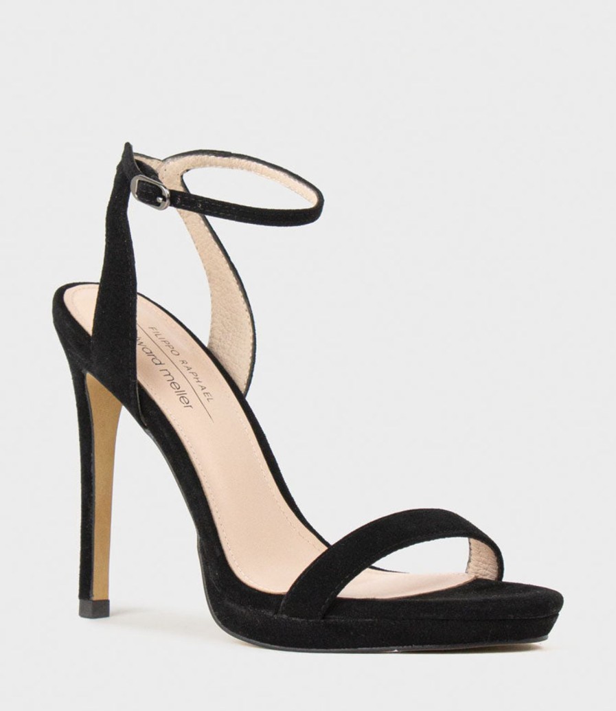 Edward Meller Whisper110 Single Strap Platform Sandal In Black Suede Hot