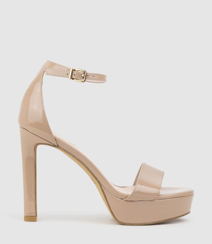 Edward Meller Sydney110 Single Strap Platform Sandal In Nude Patent Clearance