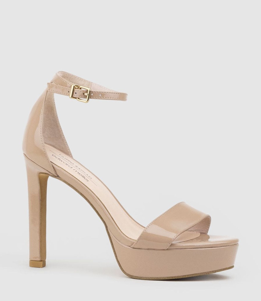 Edward Meller Sydney110 Single Strap Platform Sandal In Nude Patent Clearance