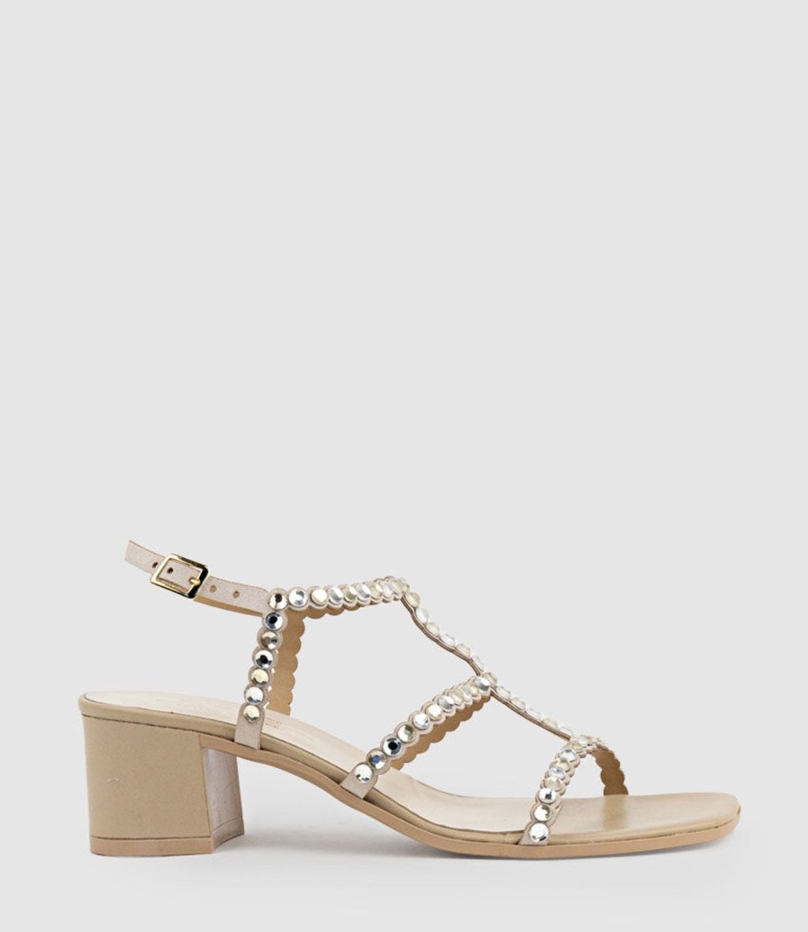 Edward Meller Simcha50 T Bar Crystal Sandal In Offwhite New