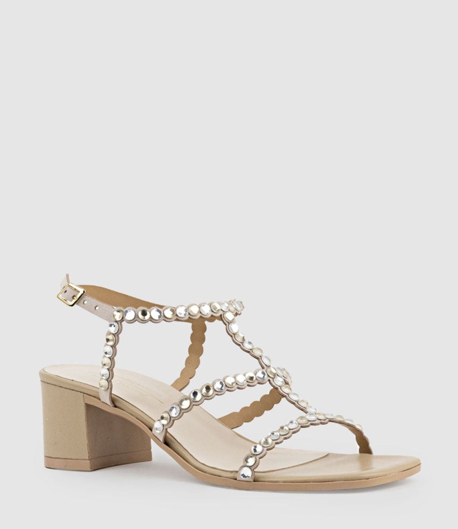 Edward Meller Simcha50 T Bar Crystal Sandal In Offwhite New