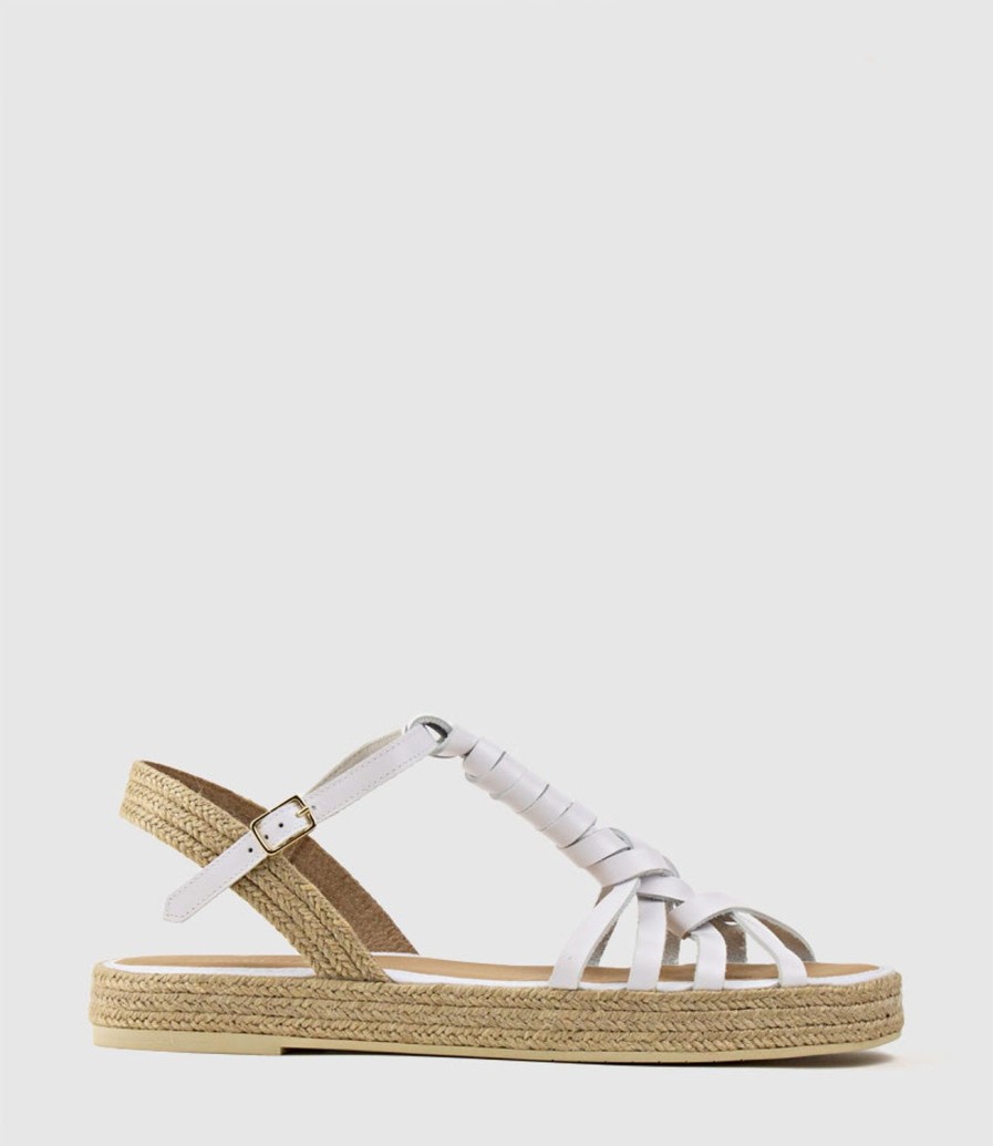 Edward Meller Lyra Wrapped T-Bar Flat Espadrille In White Clearance