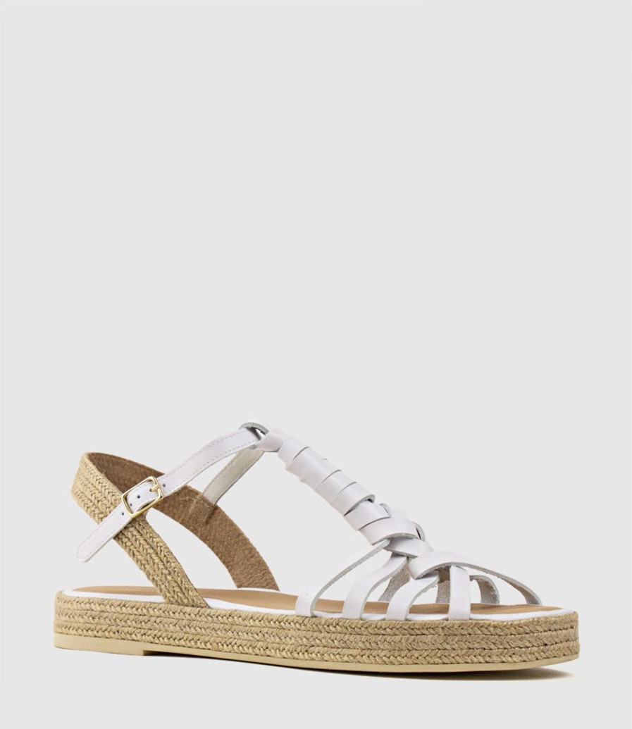 Edward Meller Lyra Wrapped T-Bar Flat Espadrille In White Clearance