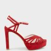 Edward Meller Syria110 Multistrap Platform Sandal In Red Suede Clearance