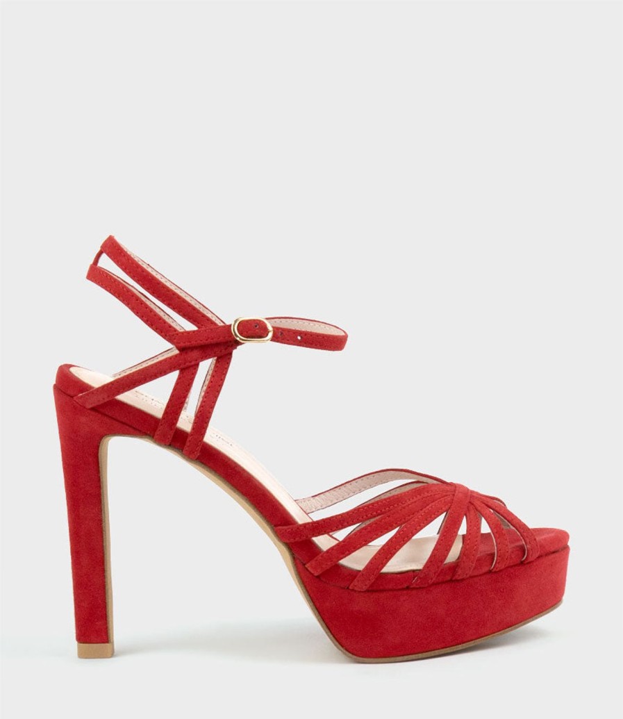 Edward Meller Syria110 Multistrap Platform Sandal In Red Suede Clearance