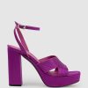 Edward Meller Rosalia100 Stitched Detail Platform Sandal In Magenta Satin Best