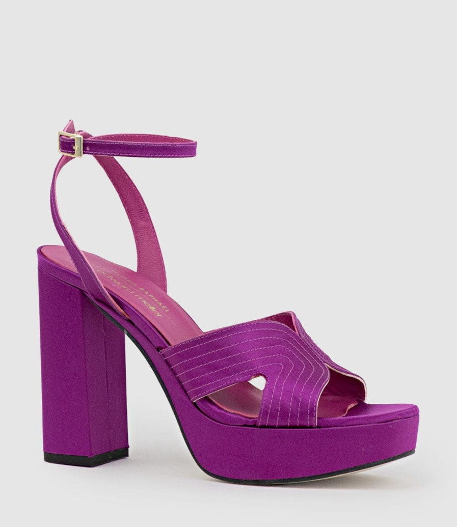 Edward Meller Rosalia100 Stitched Detail Platform Sandal In Magenta Satin Best