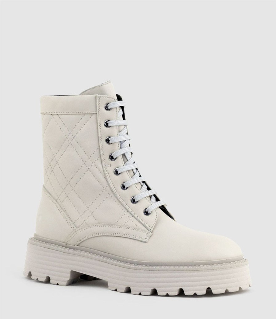 Edward Meller Yasmin Quilted Lace Up Boot In Bone Clearance