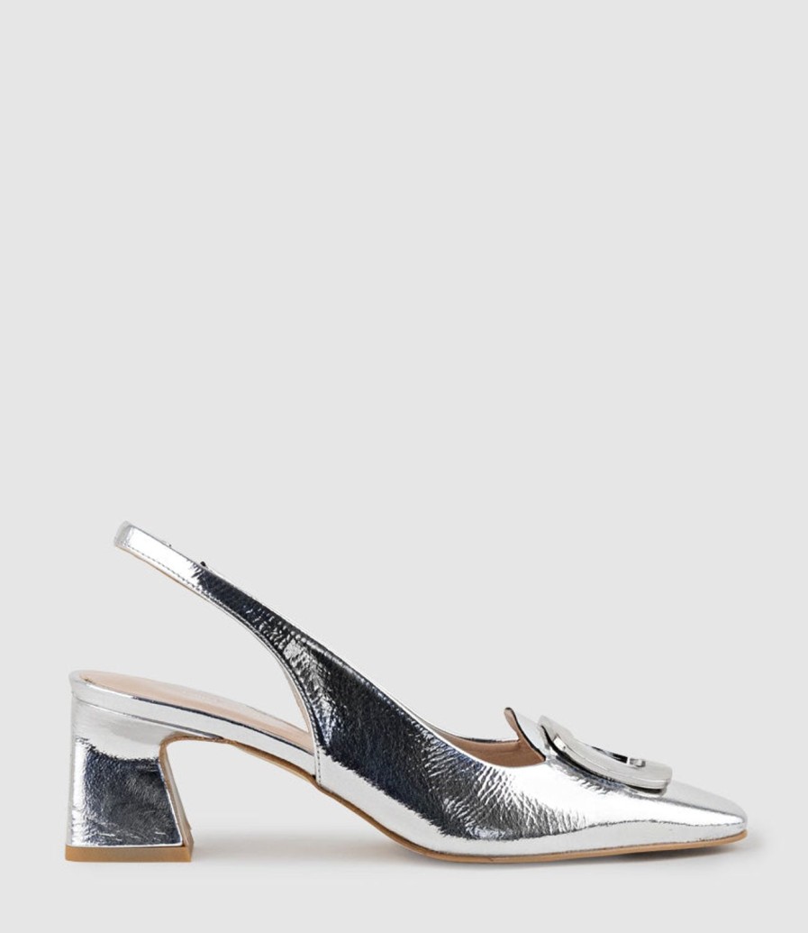 Edward Meller Dania55 Albert Throat Slingback Pump In Silver Crinkle Online