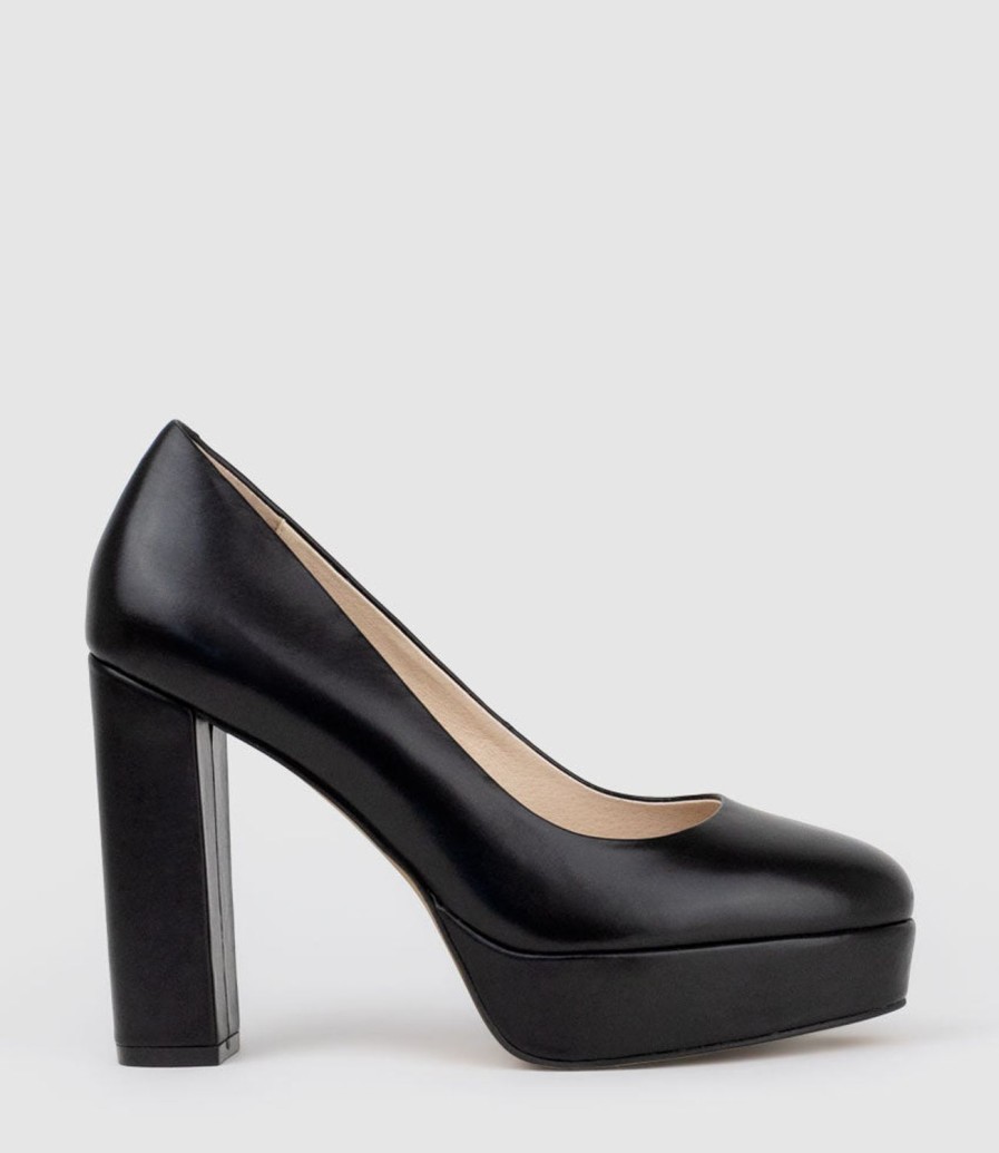 Edward Meller Chilli110 Platform Pump In Black Baby Calf Clearance