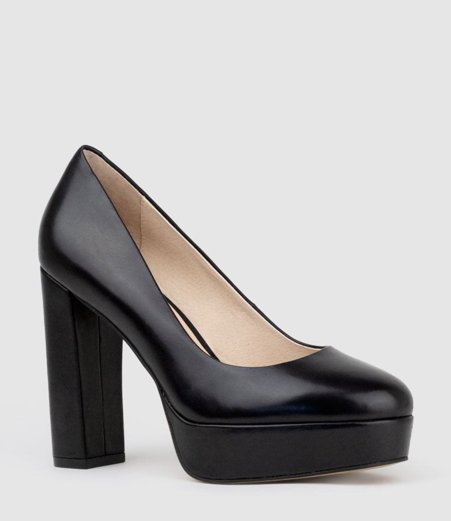 Edward Meller Chilli110 Platform Pump In Black Baby Calf Clearance