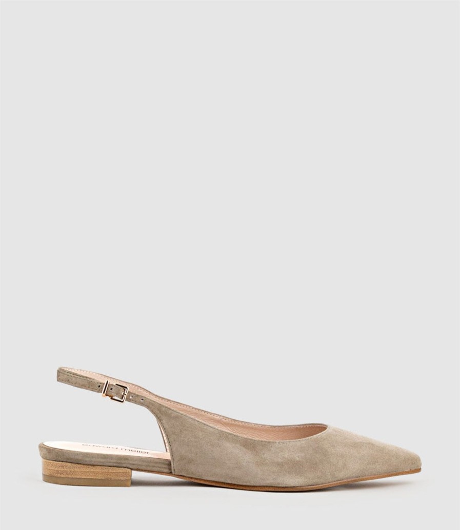 Edward Meller Elvan Flat Pointed Slingback In Latte Suede Hot