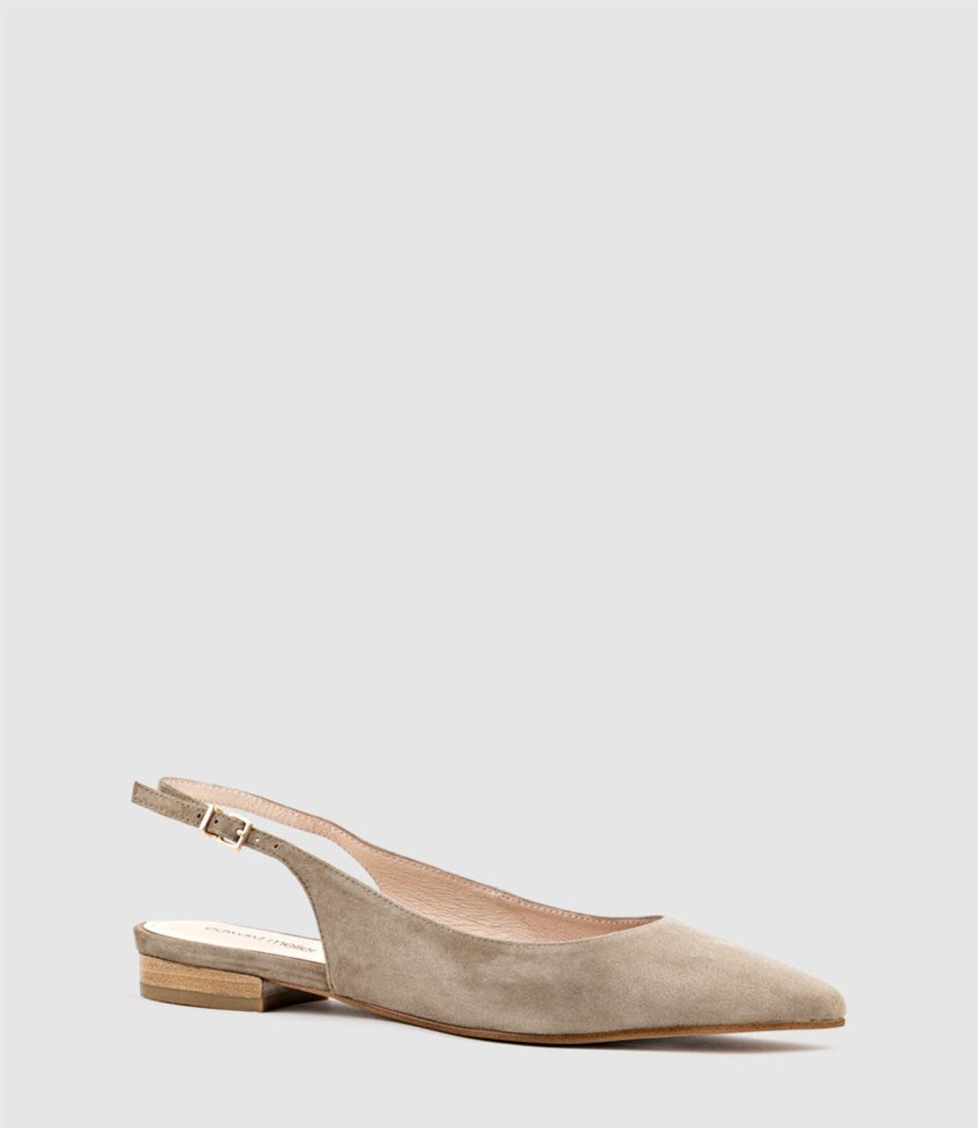 Edward Meller Elvan Flat Pointed Slingback In Latte Suede Hot