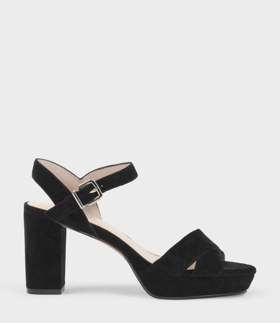 Edward Meller Rowan80 Asymmetrical Platform Sandal In Black Suede Wholesale