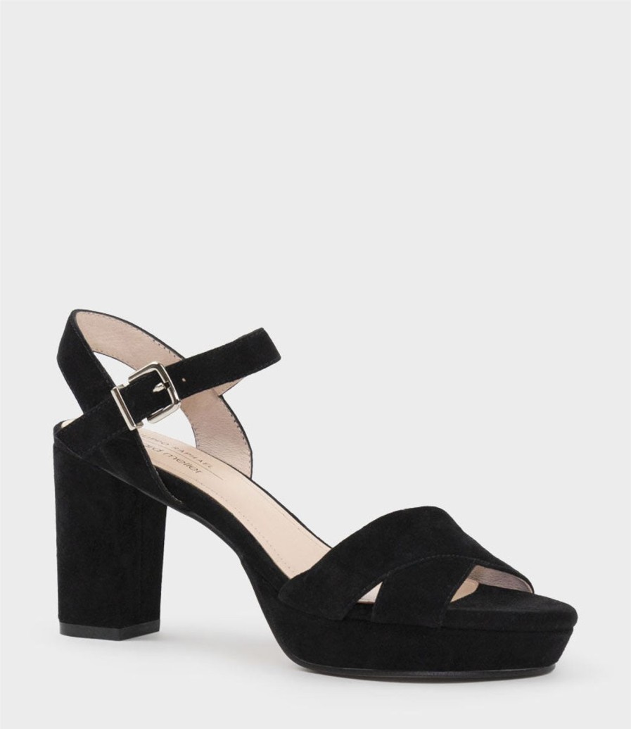 Edward Meller Rowan80 Asymmetrical Platform Sandal In Black Suede Wholesale