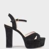 Edward Meller Ramona125 Inverted Crossover Platform Sandal In Black Suede Hot