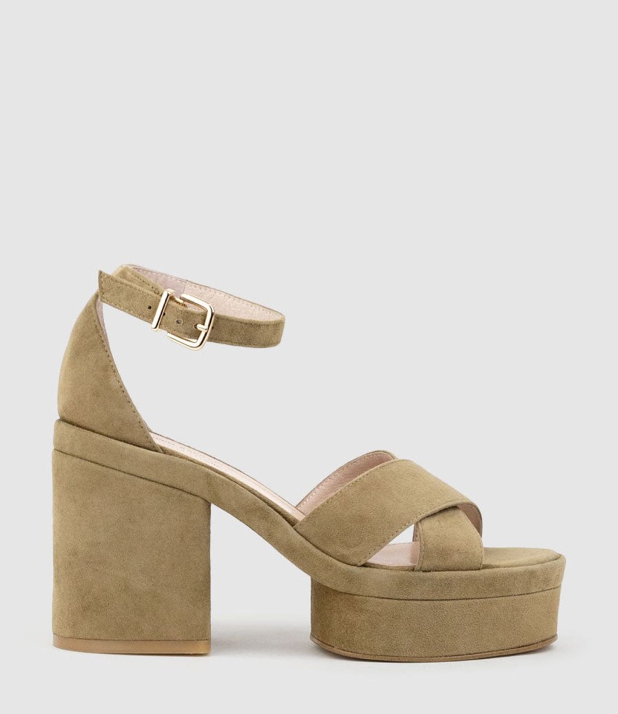 Edward Meller Retro90 Exaggerated Platform Sandal In Camel Suede New