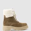 Edward Meller Victor Shearling Collar Lace Up Boot In Walnut Suede Wholesale