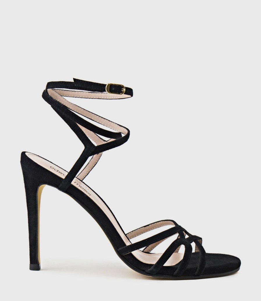 Edward Meller Whimsy100 Multi Strap Sandal In Black Suede New