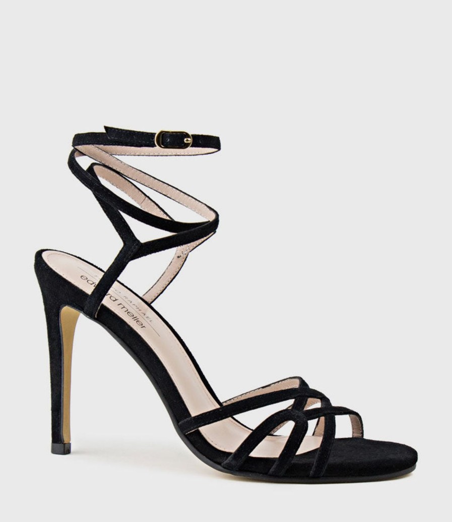 Edward Meller Whimsy100 Multi Strap Sandal In Black Suede New