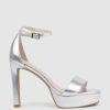 Edward Meller Sydney110 Single Strap Platform Sandal In Silver Clearance