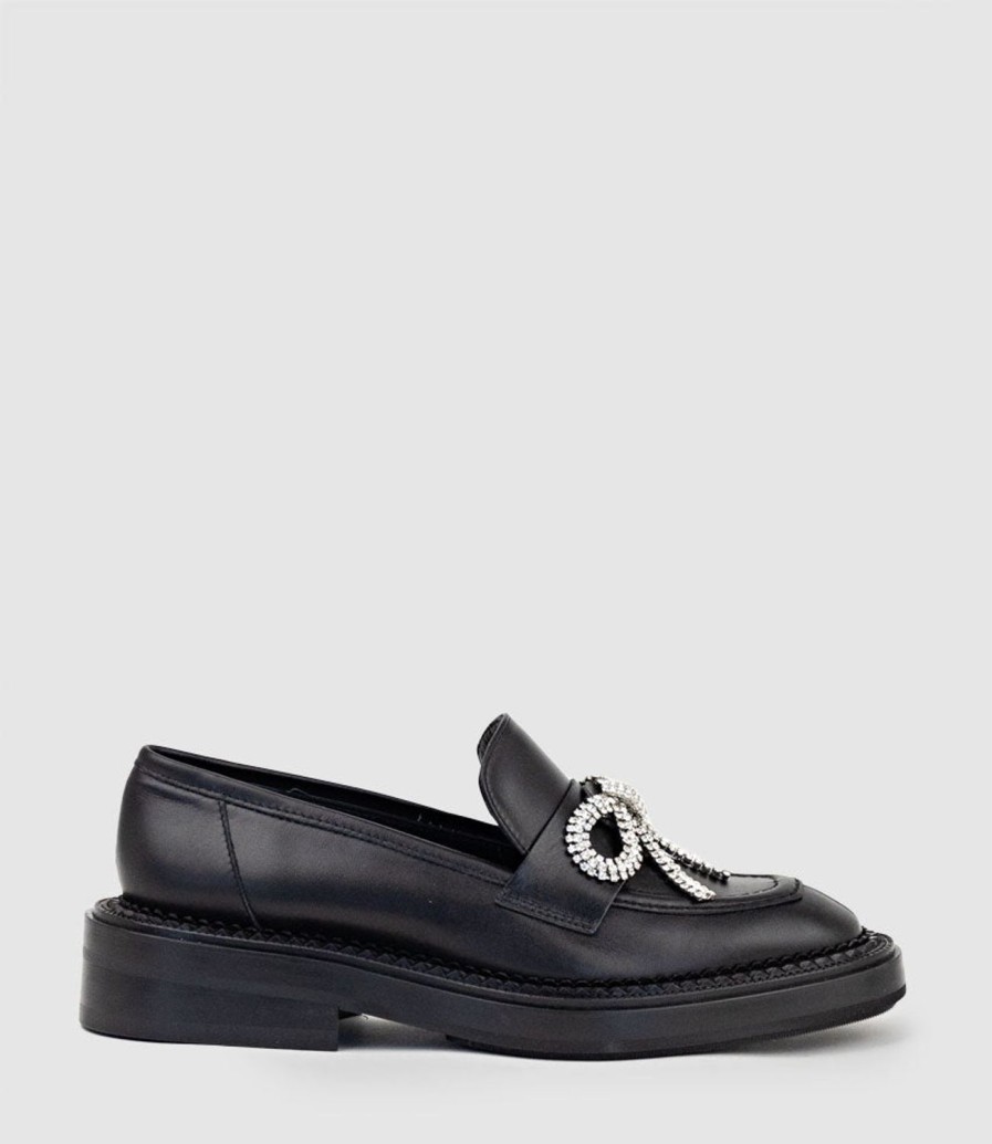 Edward Meller Gael Moccasin With Crystal Bow In Black Online