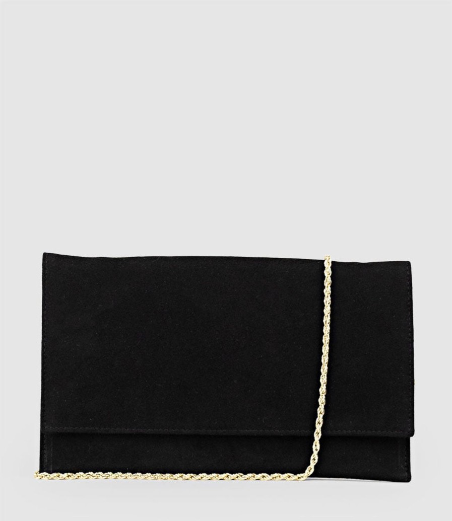 Edward Meller Neve Envelope Clutch In Black Suede Clearance