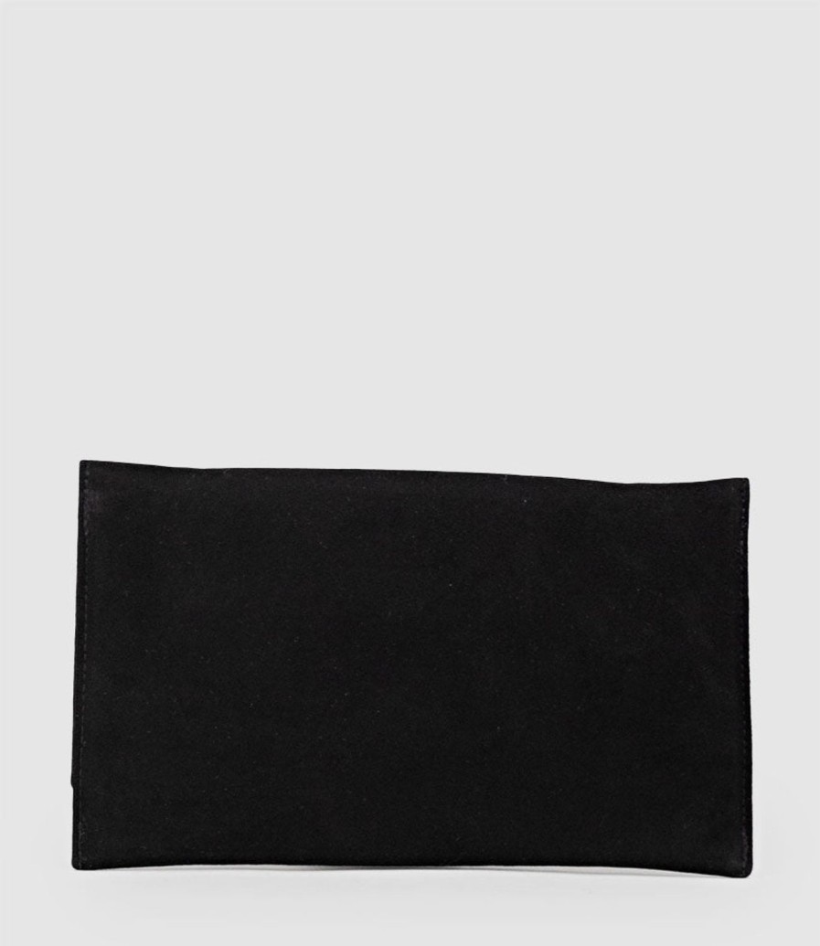 Edward Meller Neve Envelope Clutch In Black Suede Clearance