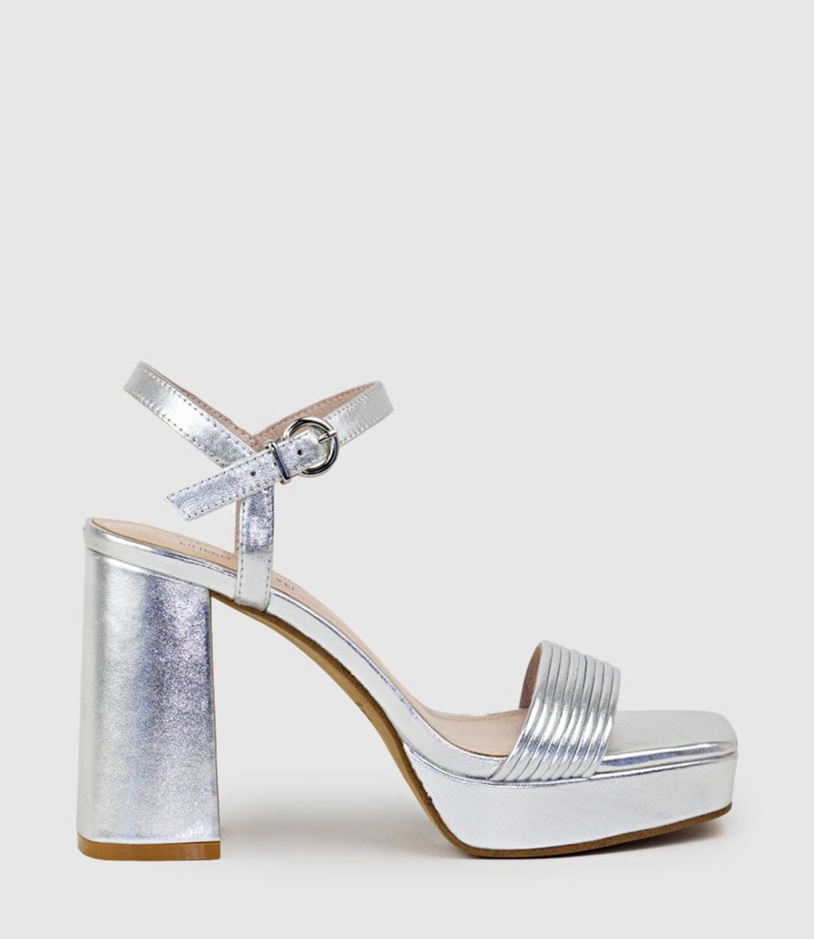 Edward Meller Rialto95 Banded Strap Platform Sandal In Silver Wholesale