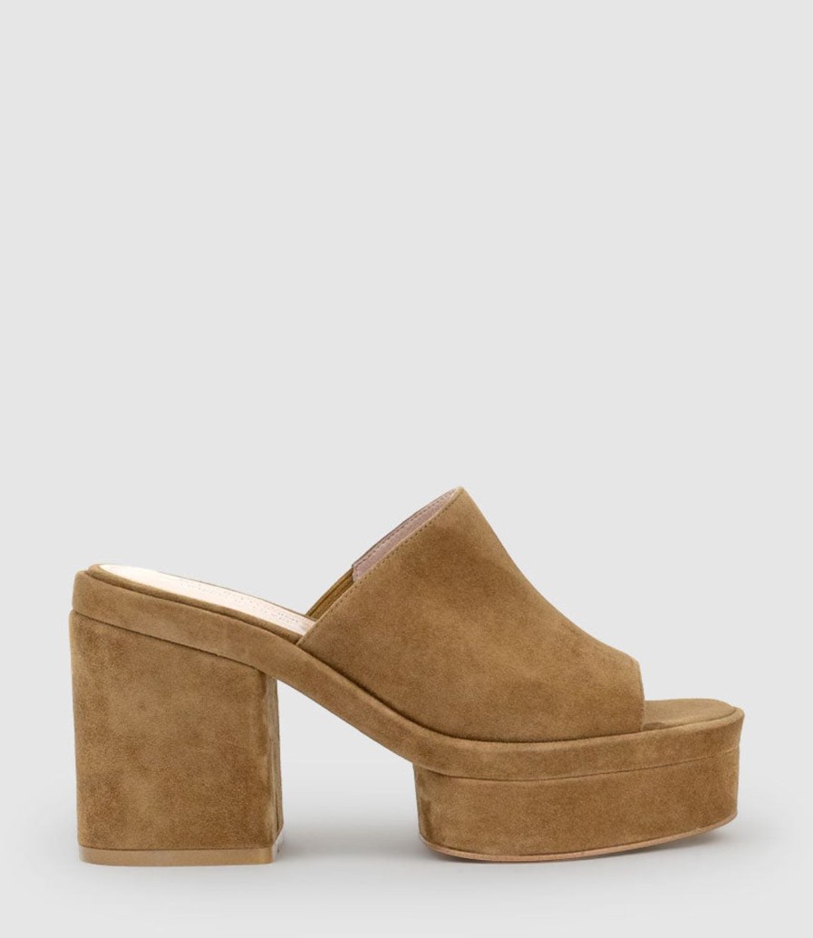 Edward Meller Rascal90 Exaggerated Platform Slide In Tawny Suede Online