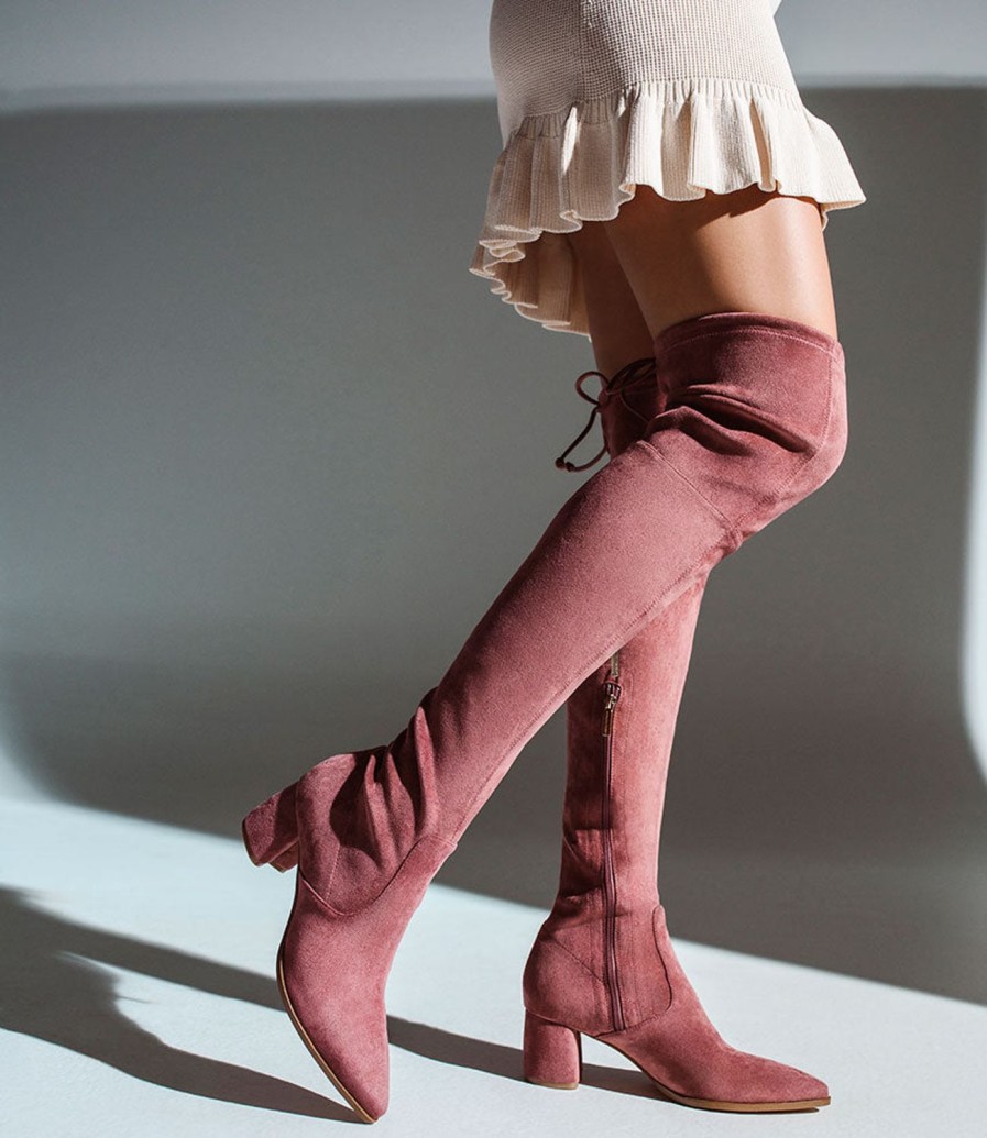 Edward Meller Verde Block Heel Otk Boot In Dusty Rose Suede Best